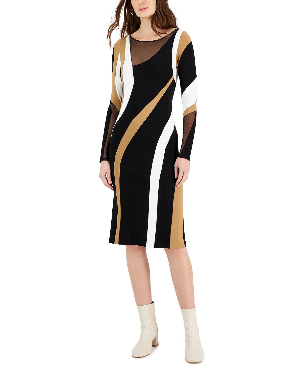 

Женское платье с длинными рукавами и принтом spiral collage Donna Karan, мульти