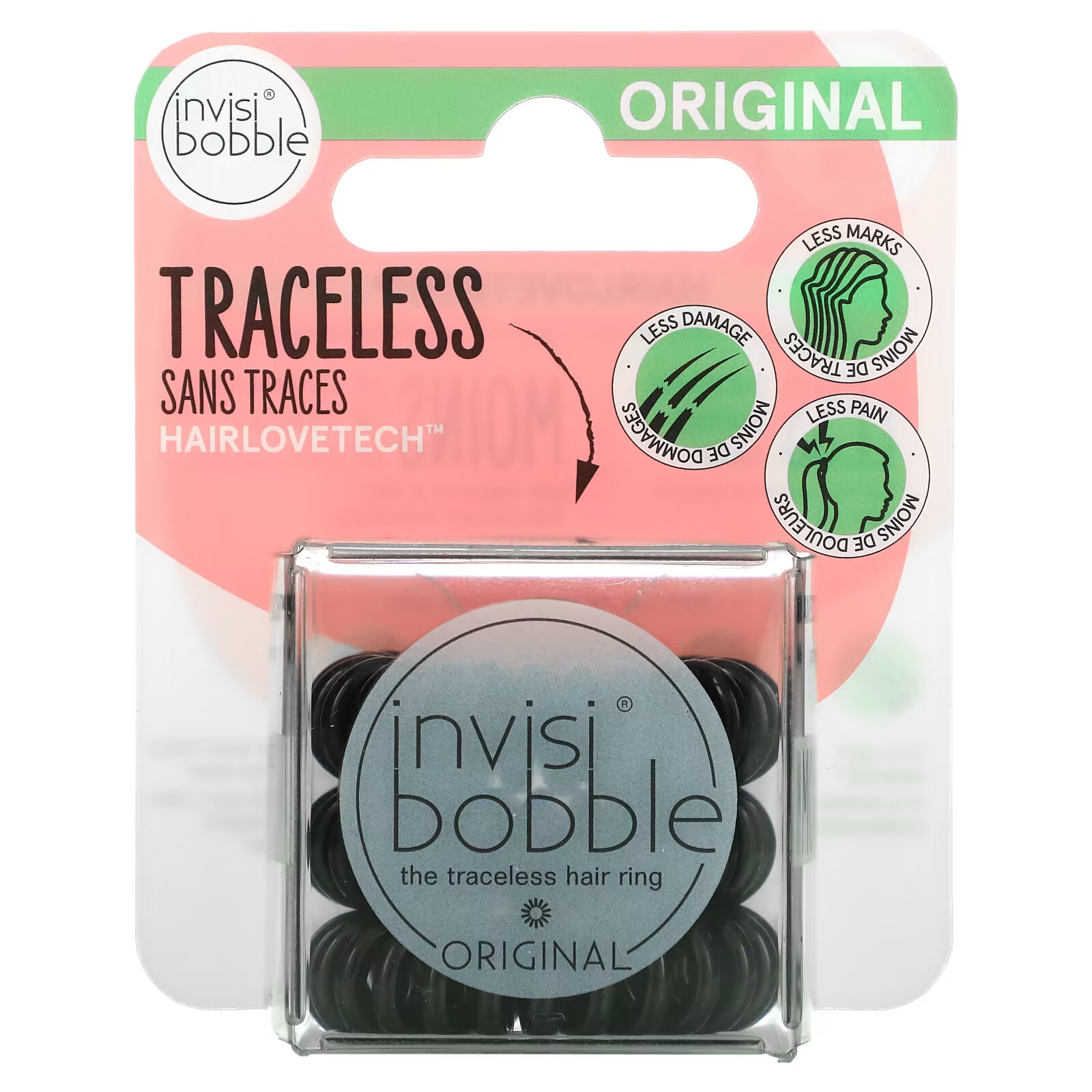 Invisibobble, Original, бесследное кольцо для волос, черный, 3 шт. В упаковке invisibobble power strong grip кольцо для волос черный 3 шт в упаковке