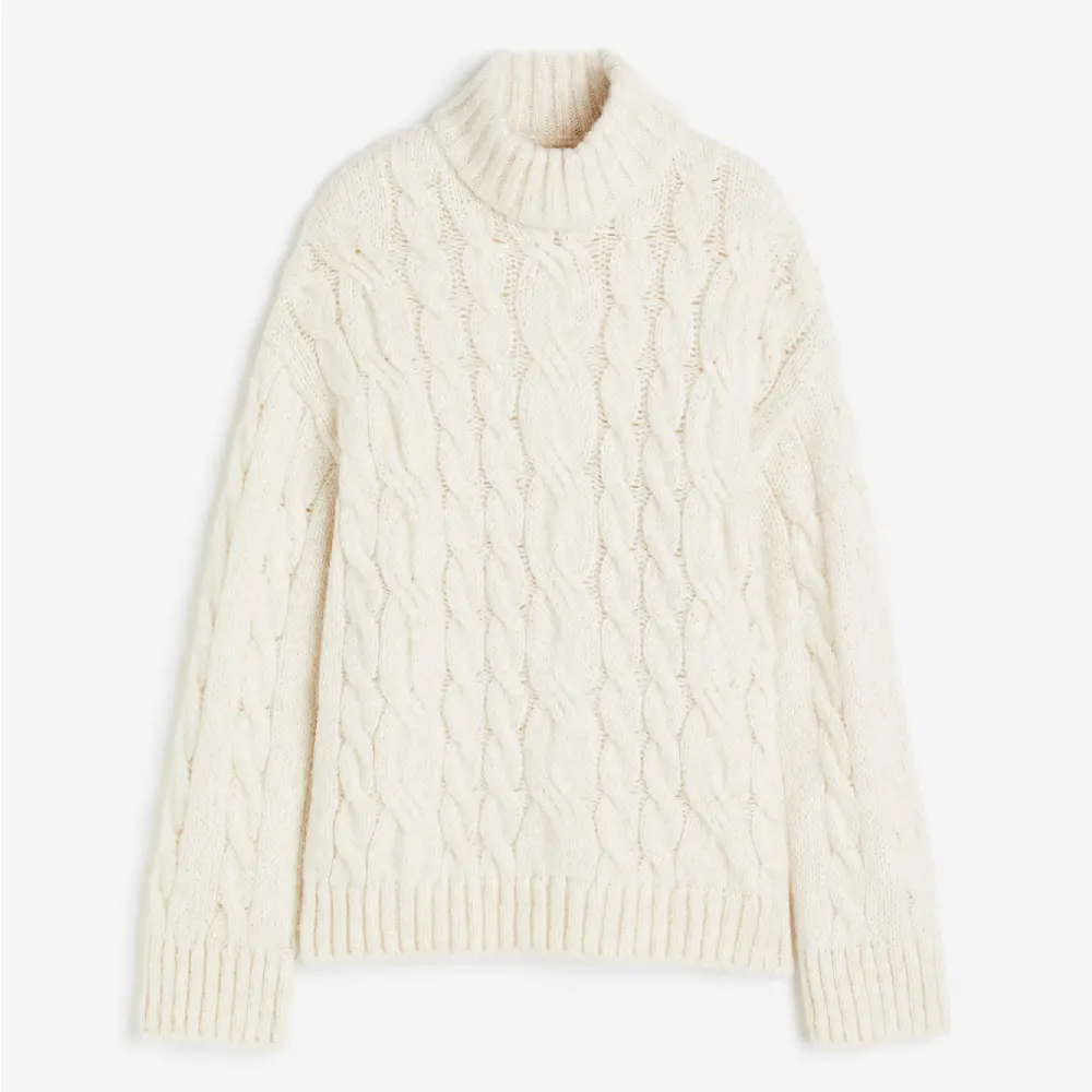 

Свитер H&M Cable-knit Mock Turtleneck, кремовый, Бежевый