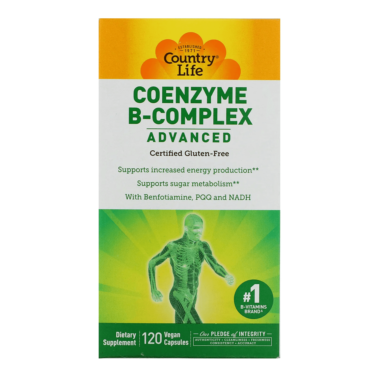 Коэнзим B-комплекс улучшенный, Country Life, 120 растительных капсул коэнзим с активным витамином b6 country life 30 капсул