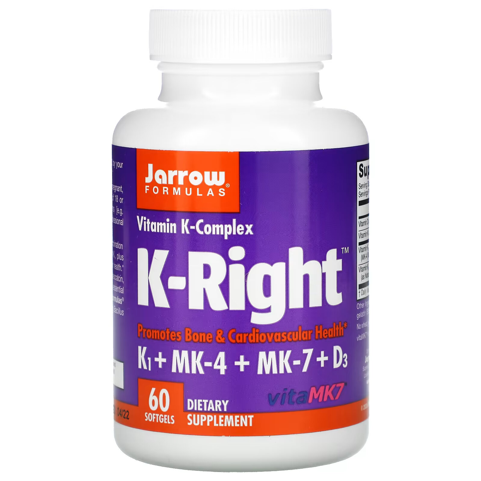 Jarrow Formulas, K-Right, 60 мягких таблеток каротиноидный комплекс jarrow formulas maculapf 60 мягких таблеток
