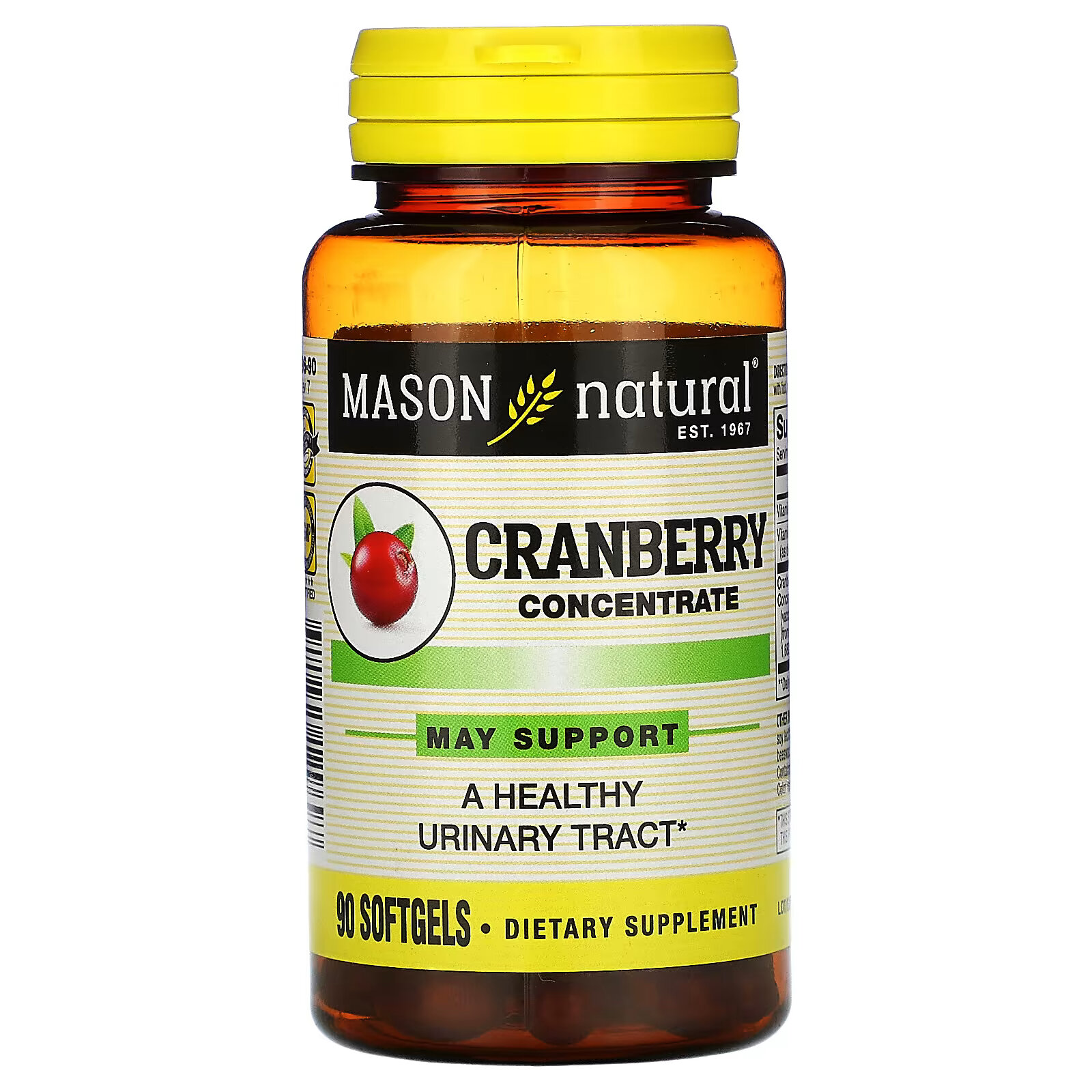 Mason Natural, Клюквенный концентрат, 90 мягких таблеток mason natural масло орегано из цельных трав 1500 мг 90 мягких таблеток