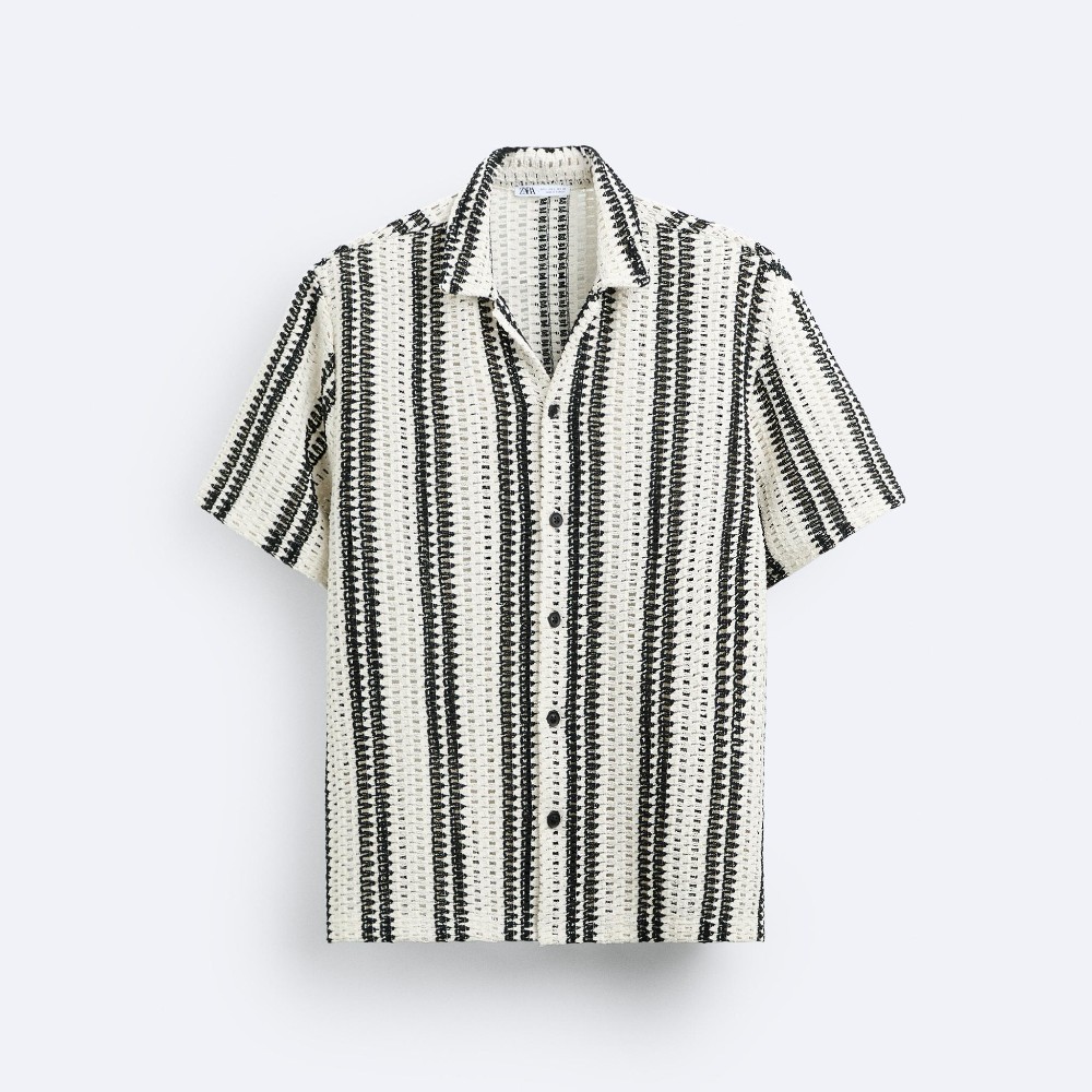 рубашка zara textured белый Рубашка Zara Striped Textured, черный/белый