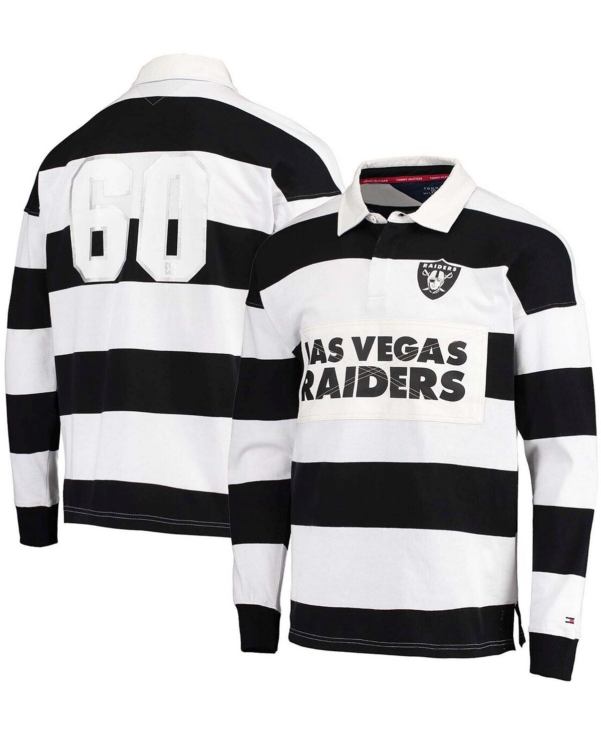

Мужская черно-белая рубашка-поло с длинным рукавом в стиле регби las vegas raiders varsity stripe Tommy Hilfiger, черно-белый
