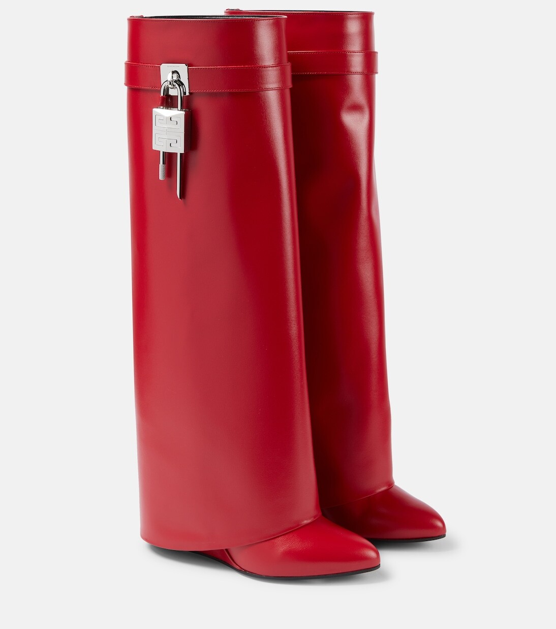 

Кожаные сапоги до колена shark lock Givenchy, красный