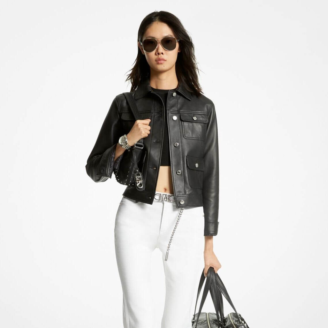 

Куртка Michael Michael Kors Leather Utility, черный