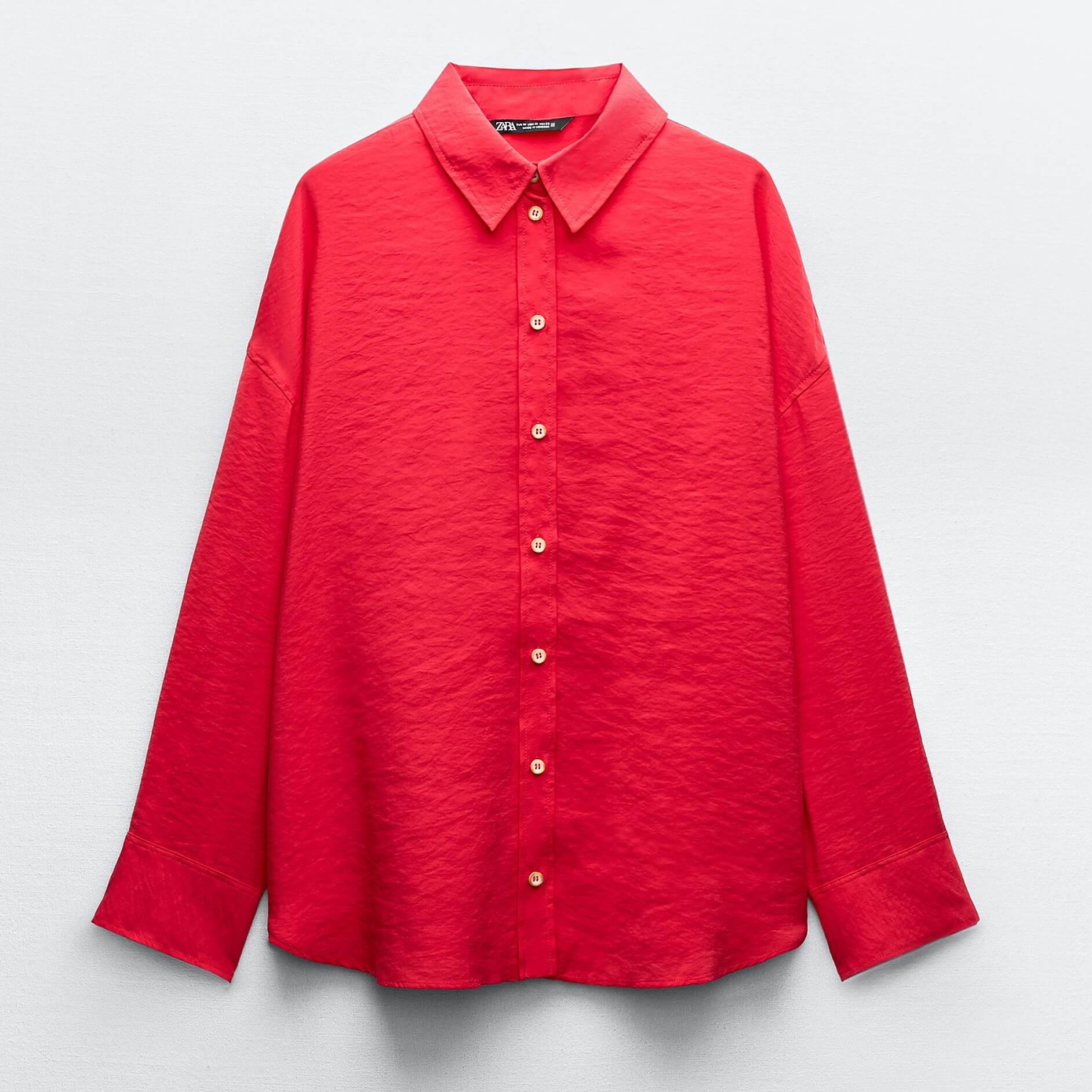 Рубашка Zara Oversize Flowing, ярко-красный рубашка zara flowing satin синий размер s