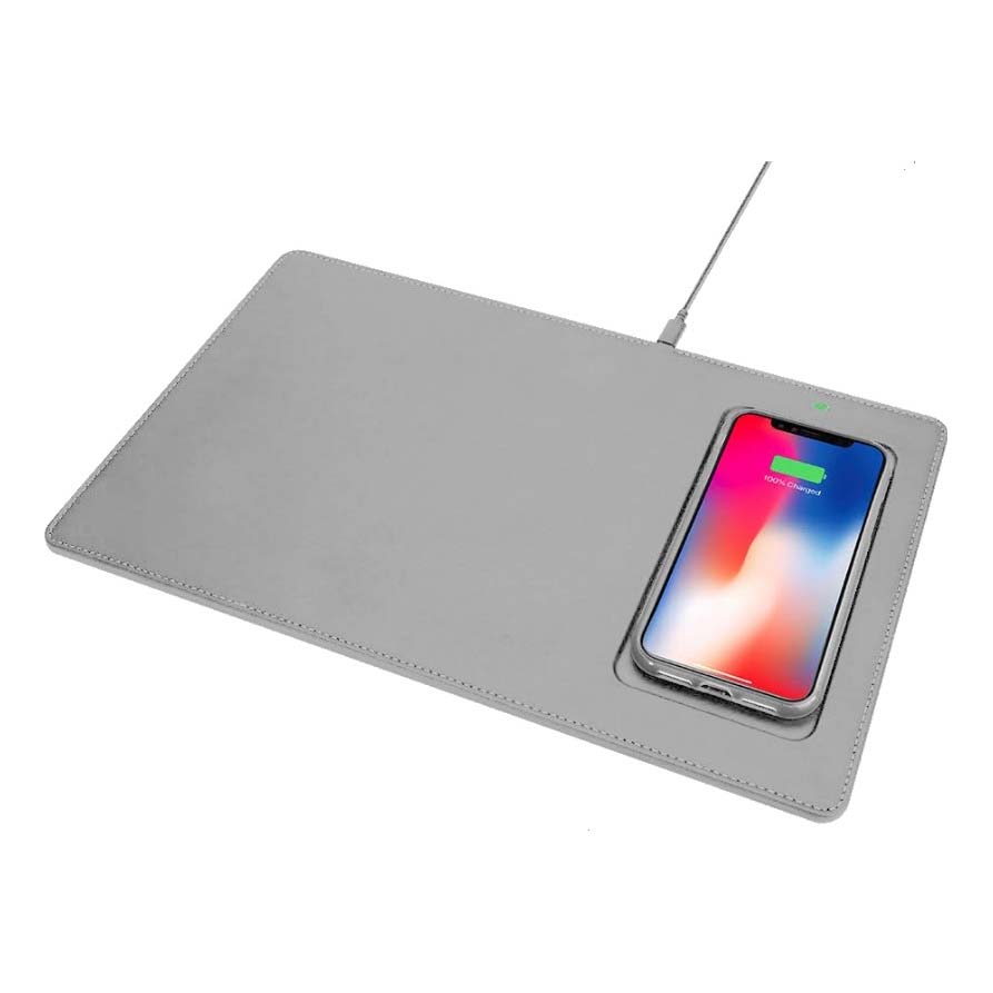 Коврик для мыши с беспроводной зарядкой Powerology Fabric Qi, серый фото