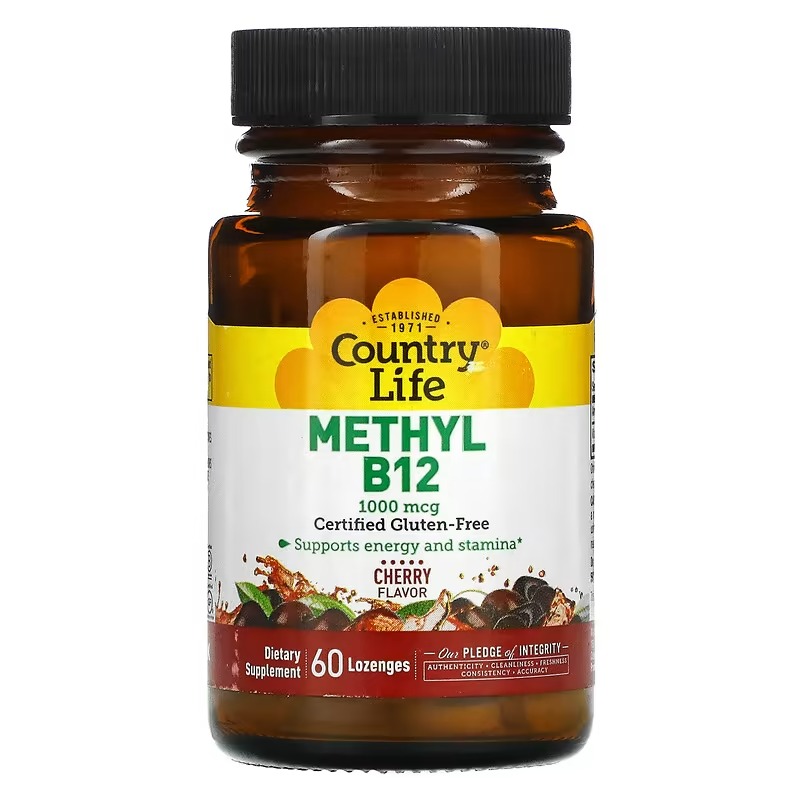 Метил B12 Country Life 1000 мкг, 60 пастилок сублингвальный витамин b12 nature made b12 с вишней 50 таблеток