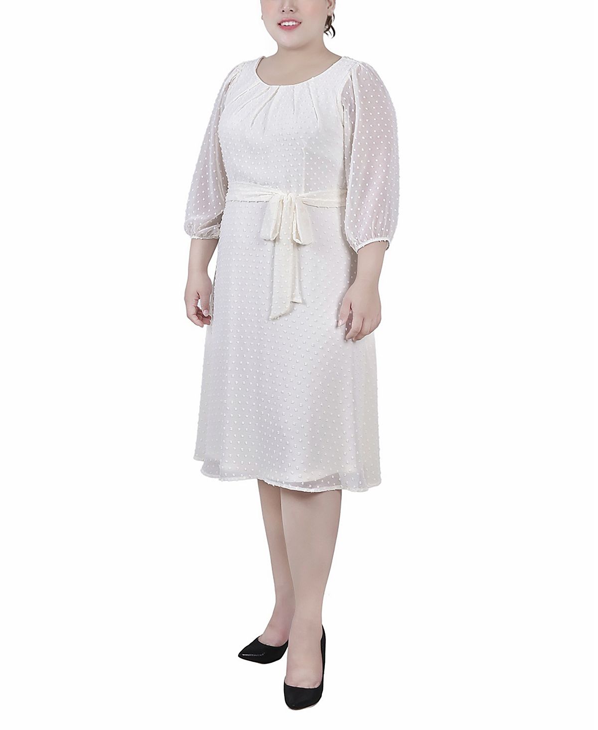Платье больших размеров с рукавом 3/4 и клипсой в горошек NY Collection, мульти