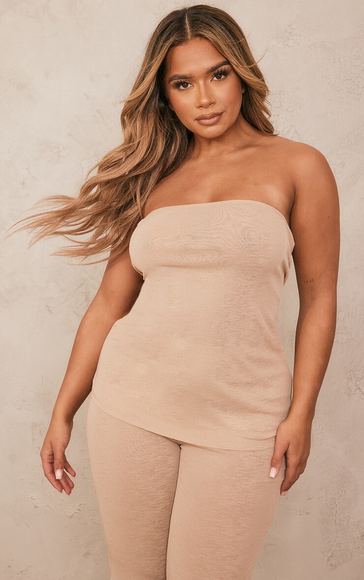 

PrettyLittleThing Удлиненный топ-бандо из прозрачной сетки Shape Mocha