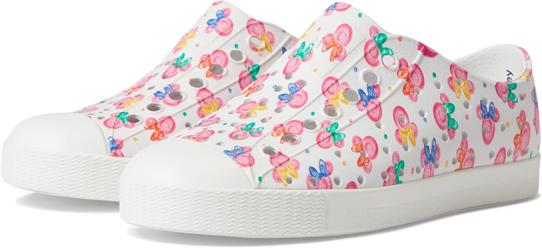 Кроссовки Jefferson Disney Print Native Shoes Kids, цвет Shell White/Shell White/Minnie Paint Drops All Over Print 2021 spring white shoes female students running shoes increase breathable leisure all match flat bottomed vulcanized shoes