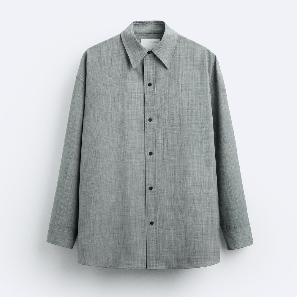 Рубашка Zara X Studio Nicholson Oversize Textured, серый комплект из 2 футболок с длинными рукавами отложной воротник 2 года 86 см синий