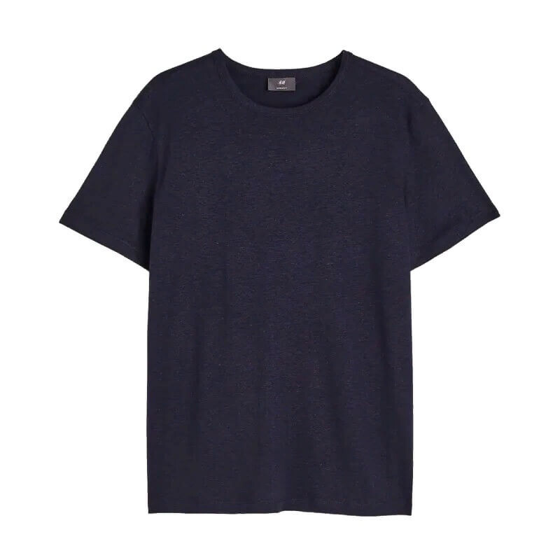 

Футболка H&M Regular Fit Linen-blend, темно-синий