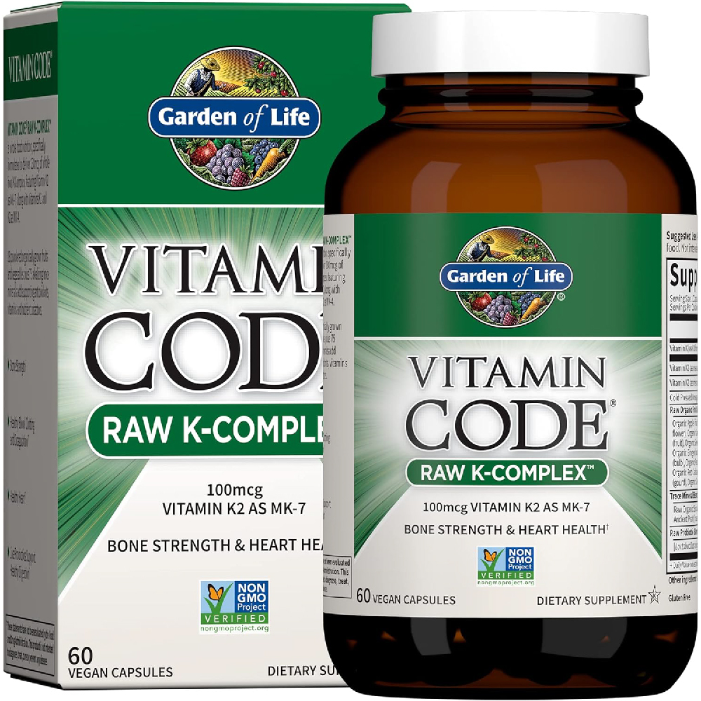 Витамины K2 и K1 Garden of Life Code Vegan K Complex Vitamin for Bone Strength and Heart Health, 60 капсул