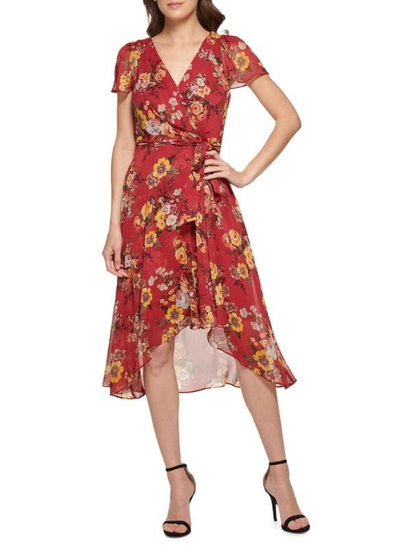 

Платье Шифоновое DKNY с запахом, красный