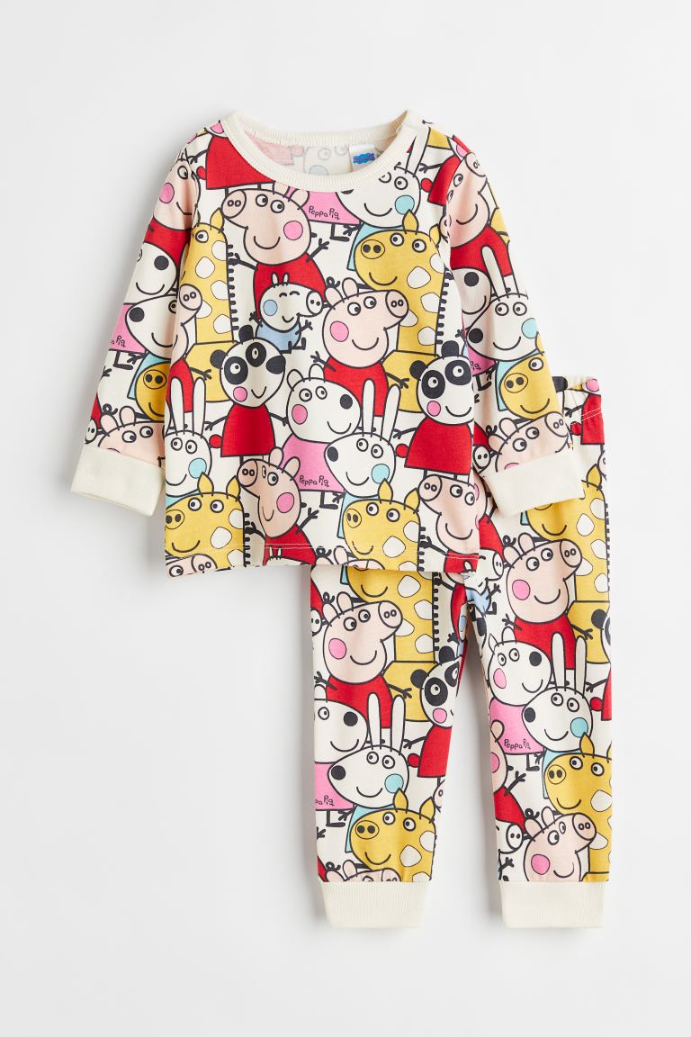 цена Хлопковая пижама с принтом H&M, белый/свинка пеппа