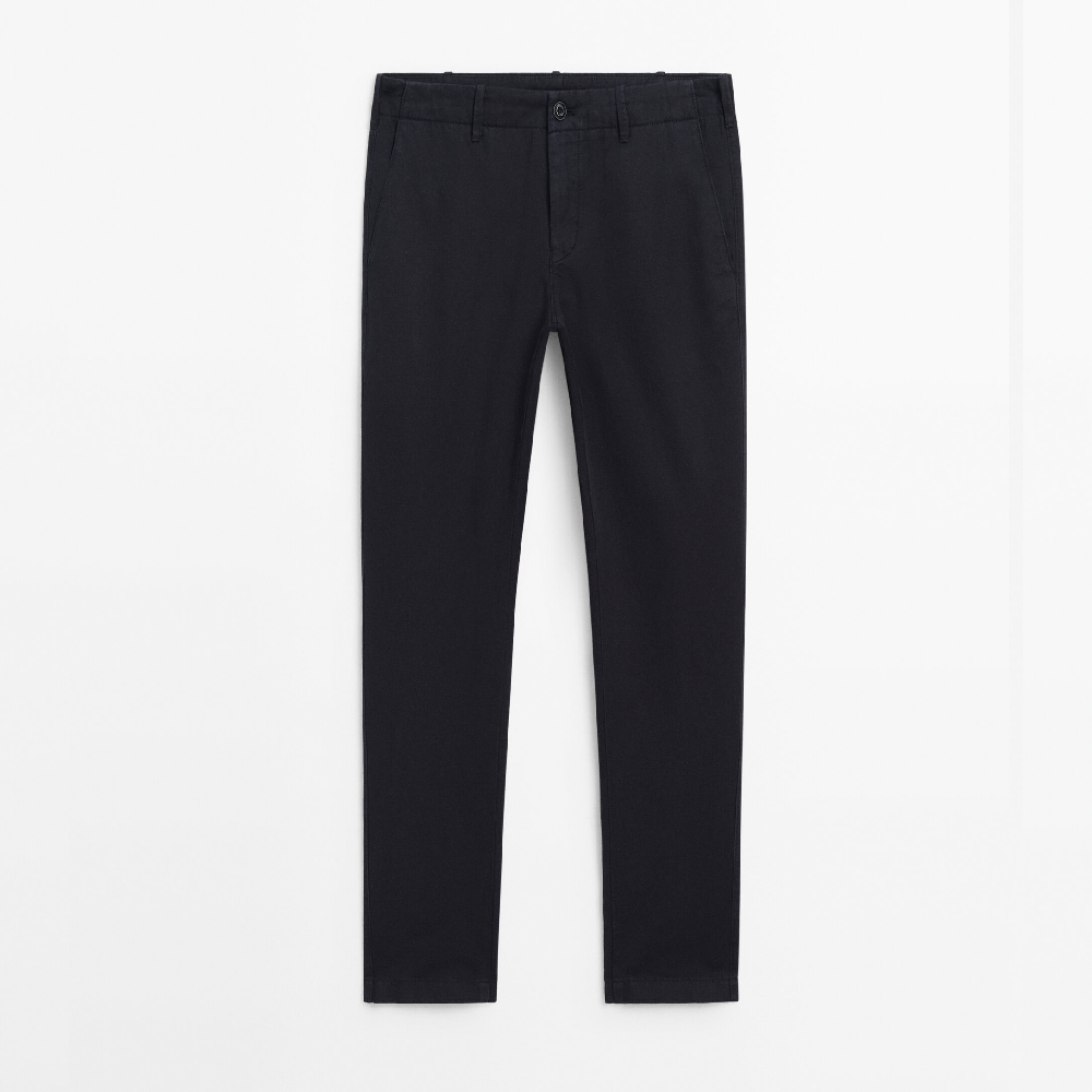 Брюки Massimo Dutti Linen And Cotton Blend Tapered-fit, темно-синий джинсовые брюки massimo dutti tapered fit needlecord темно синий