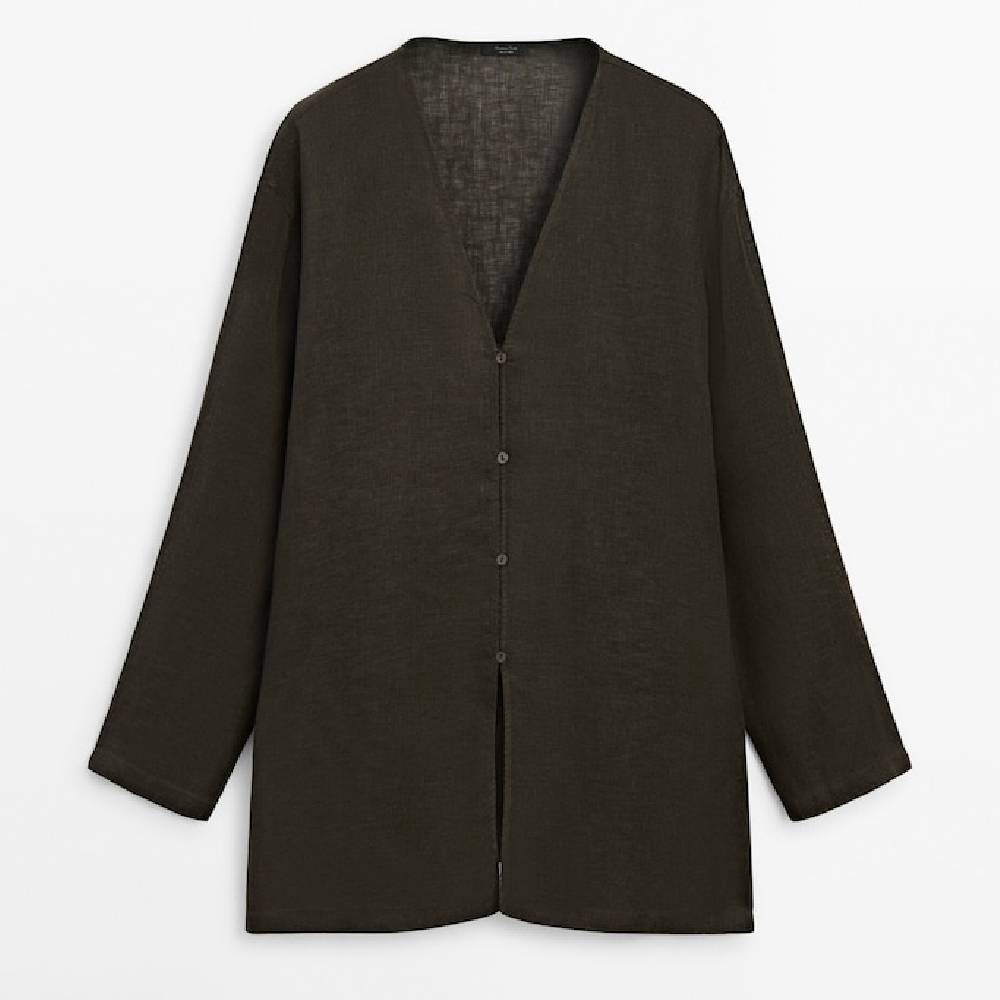 Блузка Massimo Dutti Linen Oversize, темно-зеленый