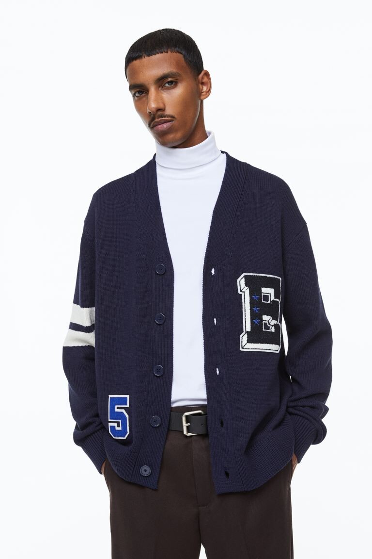 

Хлопковый кардиган свободного кроя H&M, темно-синий