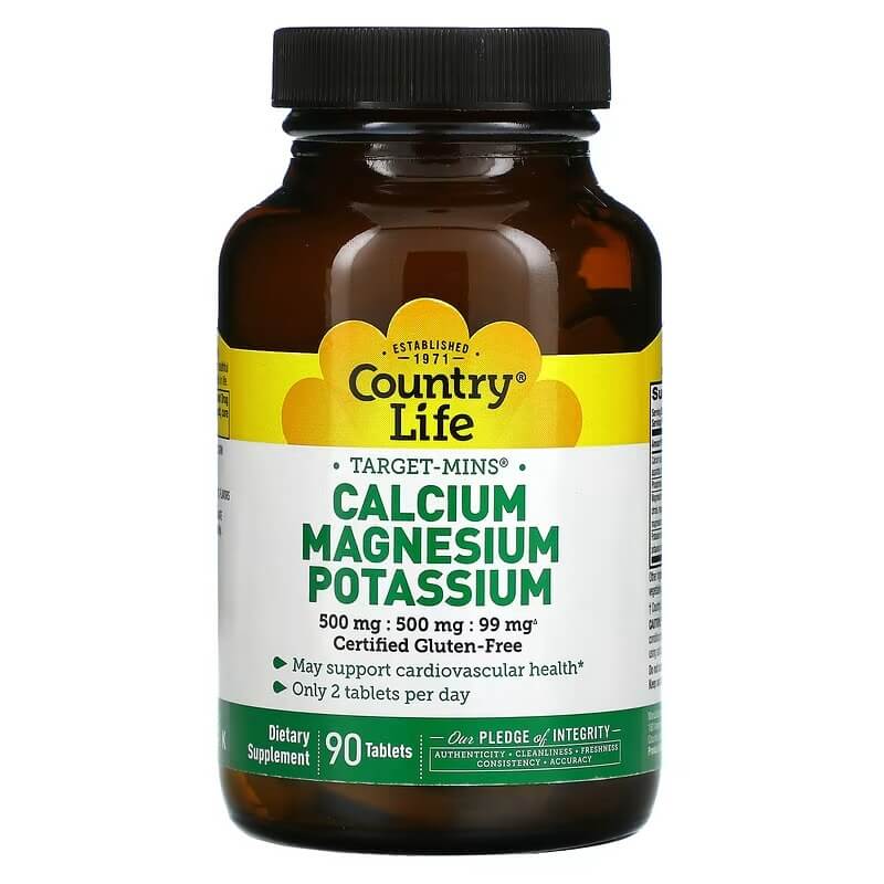 калий магний здравсити для поддержки сердечно сосудистой системы 30 шт Комплекс витаминов Country Life, 90 таблеток