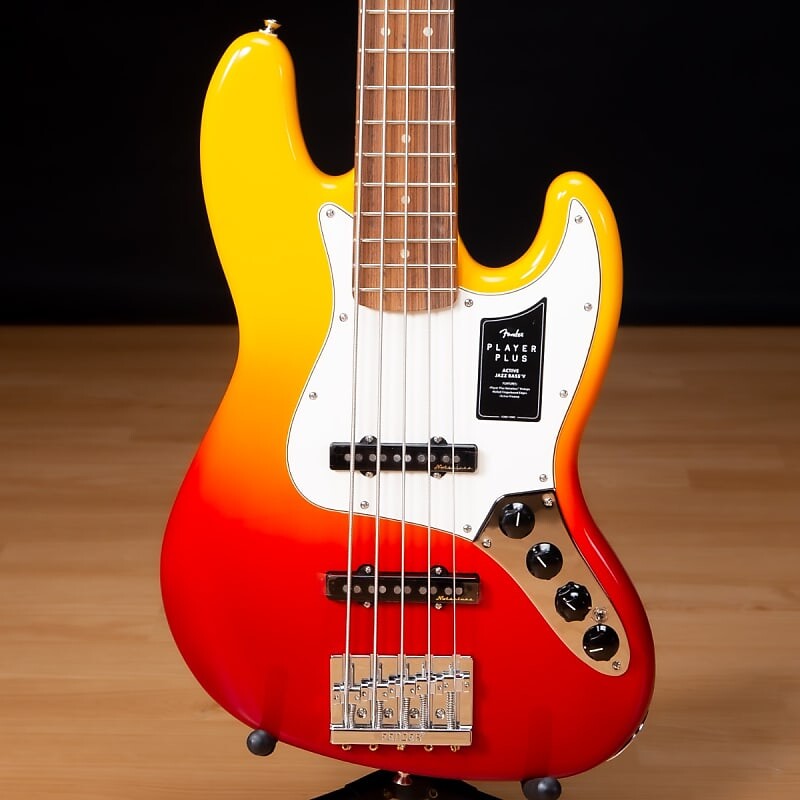 

Fender Player Plus Jazz Bass V - Pau Ferro, Tequila Sunrise SN MX22095671 Fender Player Plus Jazz Bass Tequila Sunrise