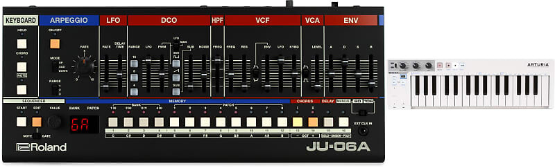 

Звуковой модуль Juno Roland JU-06A Boutique Series с 32-клавишным контроллером Arturia KeyStep и секвенсором Roland + Arturia JU-06A=1 430201=1