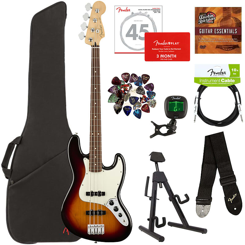 

Fender Player Jazz Bass, Pau Ferro - 3 цвета Sunburst с сумкой для переноски 0149903500-COMBO-STD
