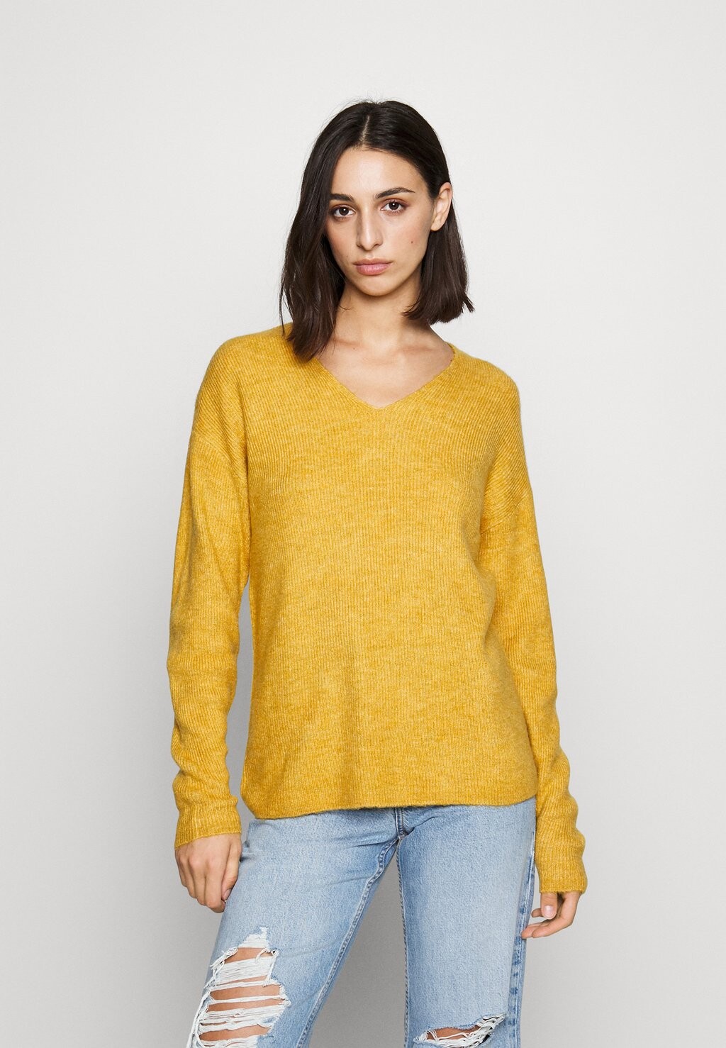 

Джемпер Vero Moda Vmcrewlefile V-Neck, коричнево-оливковый / меланж