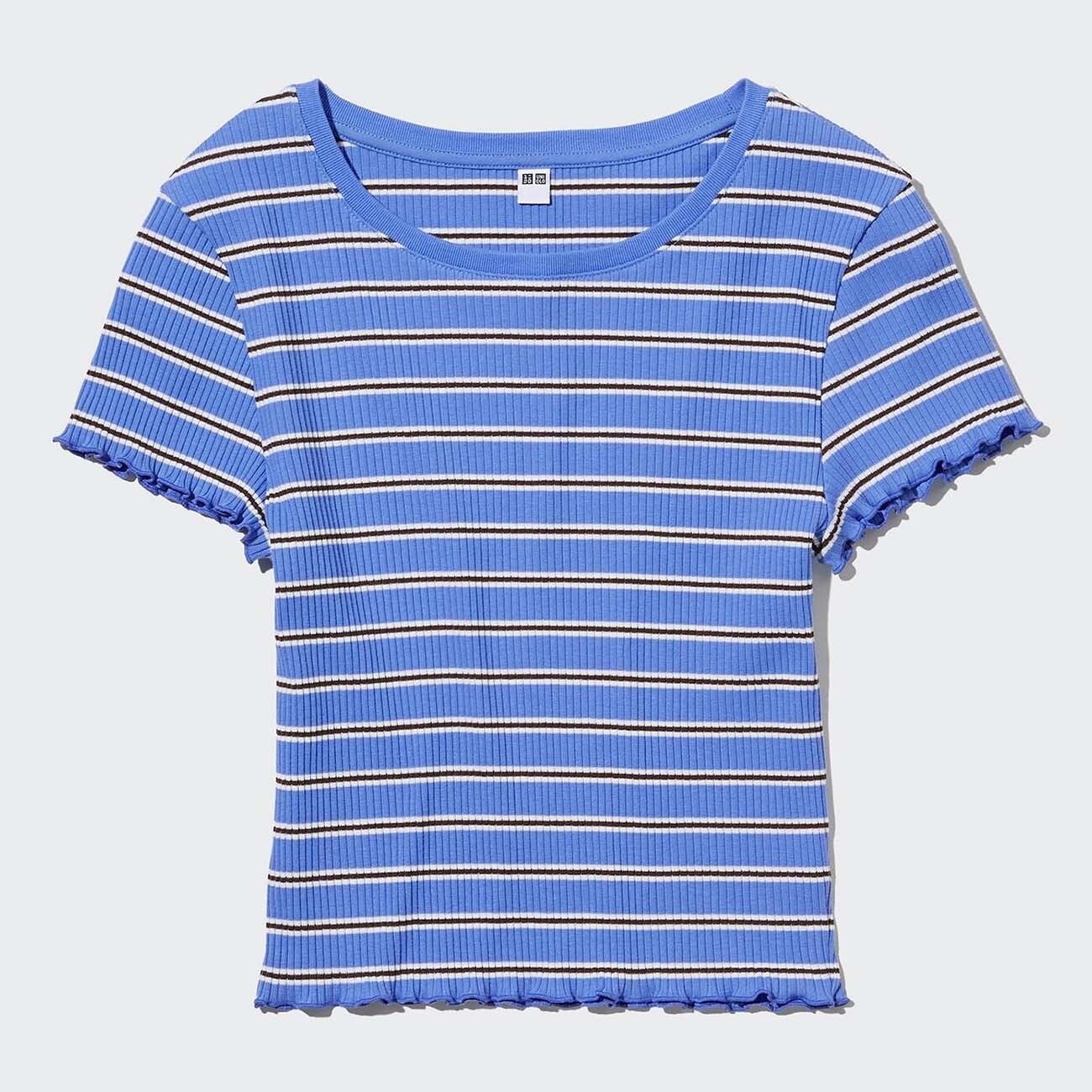 

Футболка Uniqlo Ribbed Striped Frill Short Sleeved, голубой