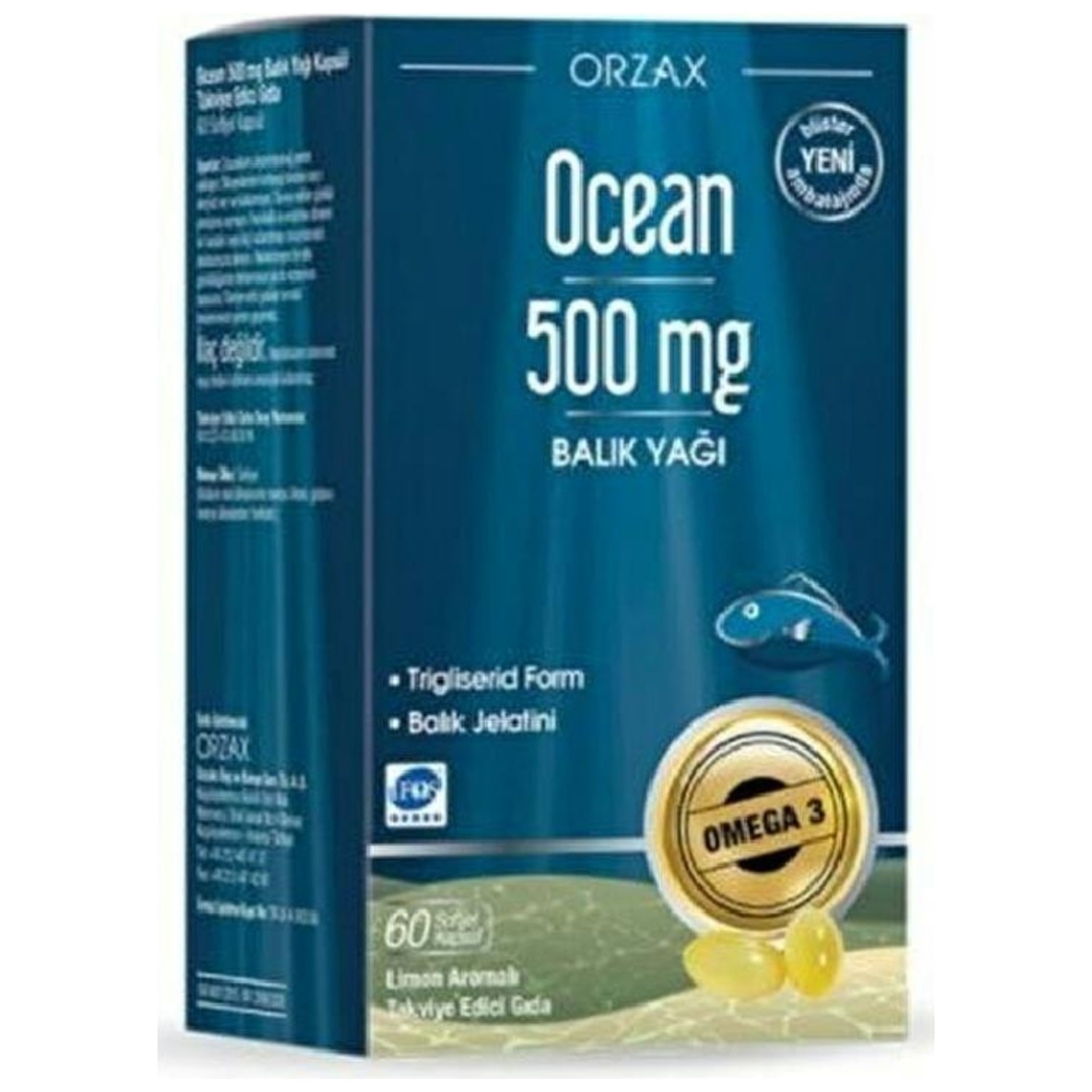 Рыбий жир Ocean, 60 капсул 500 мг рыбий жир ocean 500 мг 3 упаковки по 60 капсул