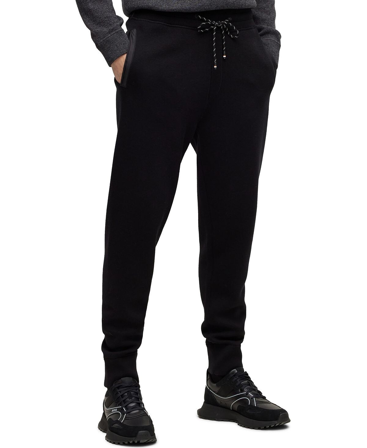 

Мужские брюки boss из смеси шерсти и хлопка с кулиской Hugo Boss, черный