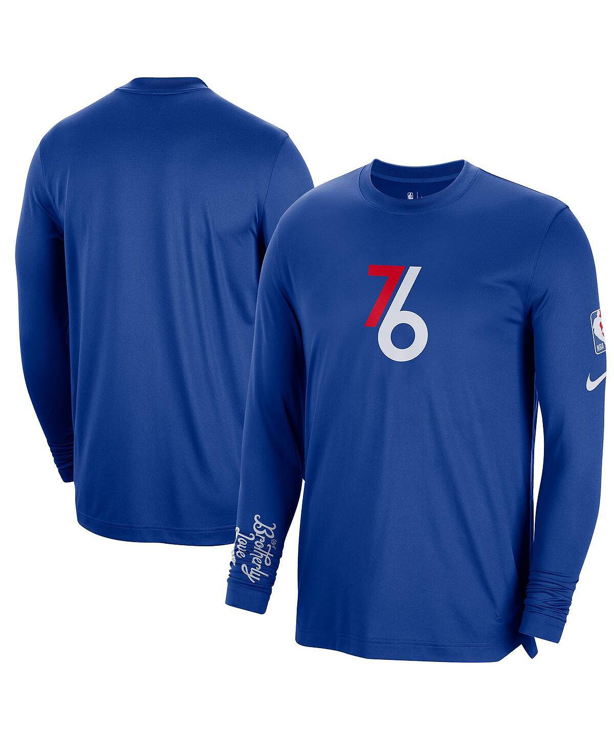 Мужская синяя футболка philadelphia 76ers 2022/23 city edition pregame warmup с длинным рукавом для стрельбы Nike, синий