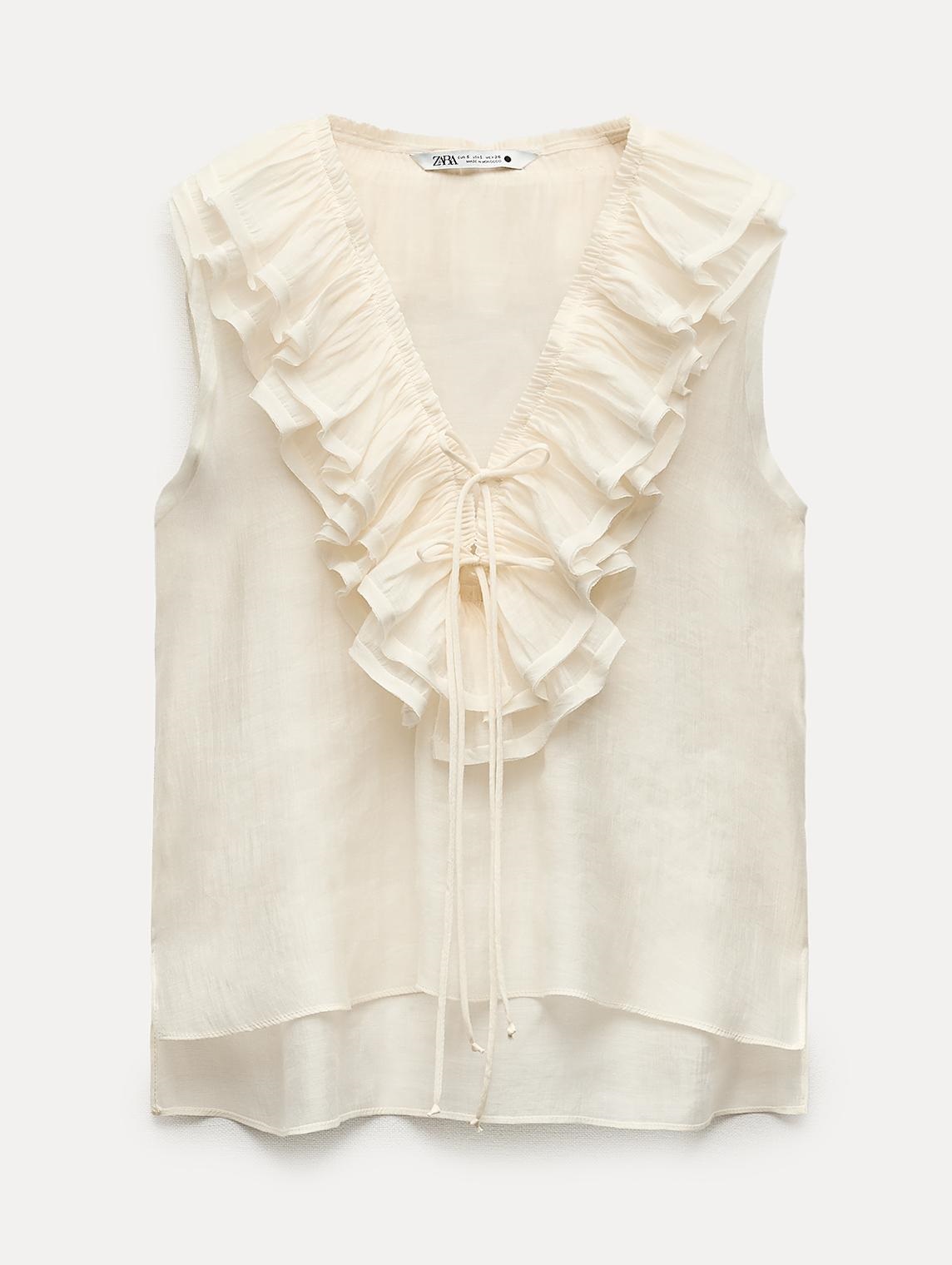 Блуза Zara Zw Collection With Ruffles, белый блуза zara zw collection animal print коричневый