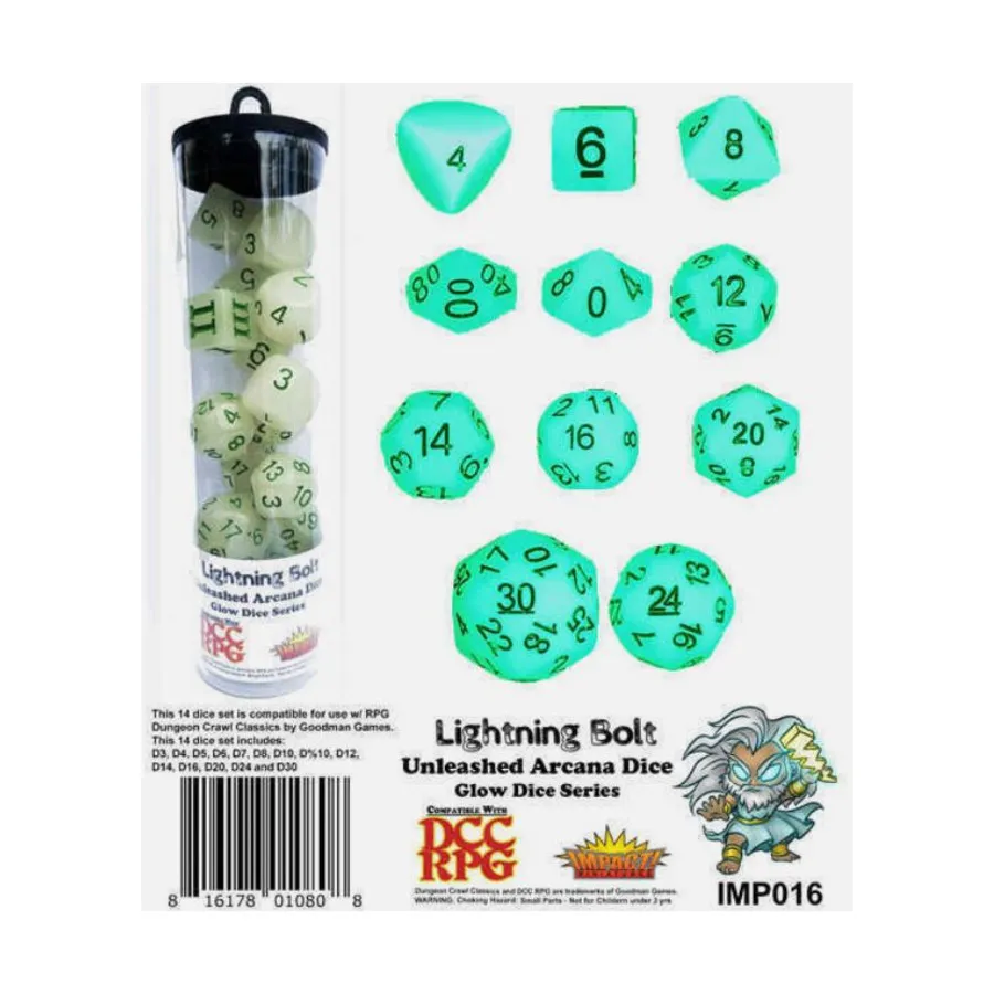 

Набор кубиков Poly Unleashed Arcana — «Молния» зеленого цвета (14), DCC & Specialty Dice Packs