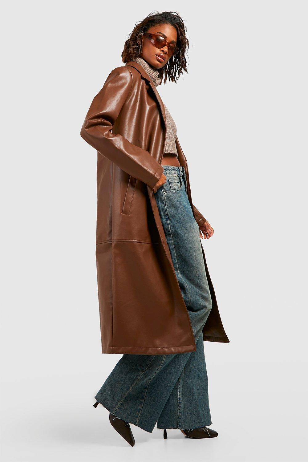 

Длинная куртка из искусственной кожи boohoo, коричневый