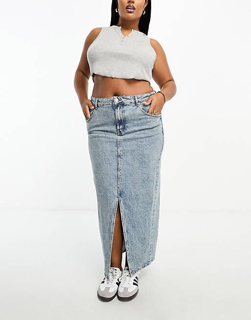 

Джинсовая юбка миди с разрезом по краю ASOS DESIGN Curve