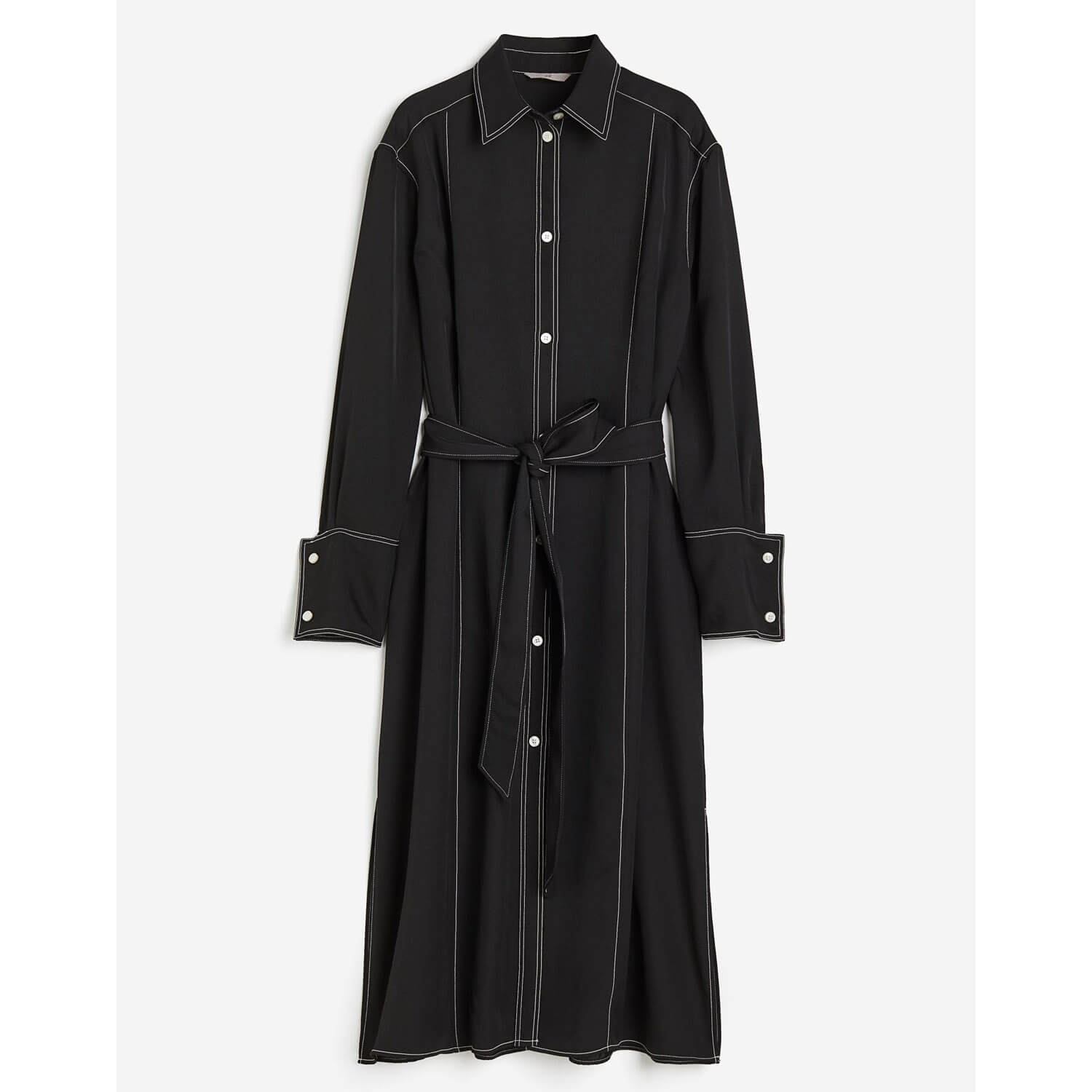 Платье-рубашка H&M Tie-belt, черный стеганое тканое пальто свободного кроя со съемным поясом corneliani черный