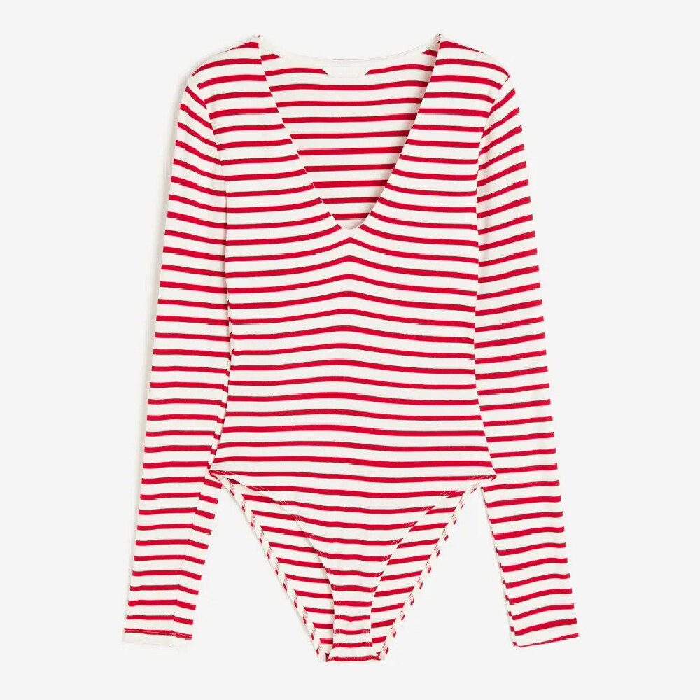 

Боди H&M V-neck, белый/красный