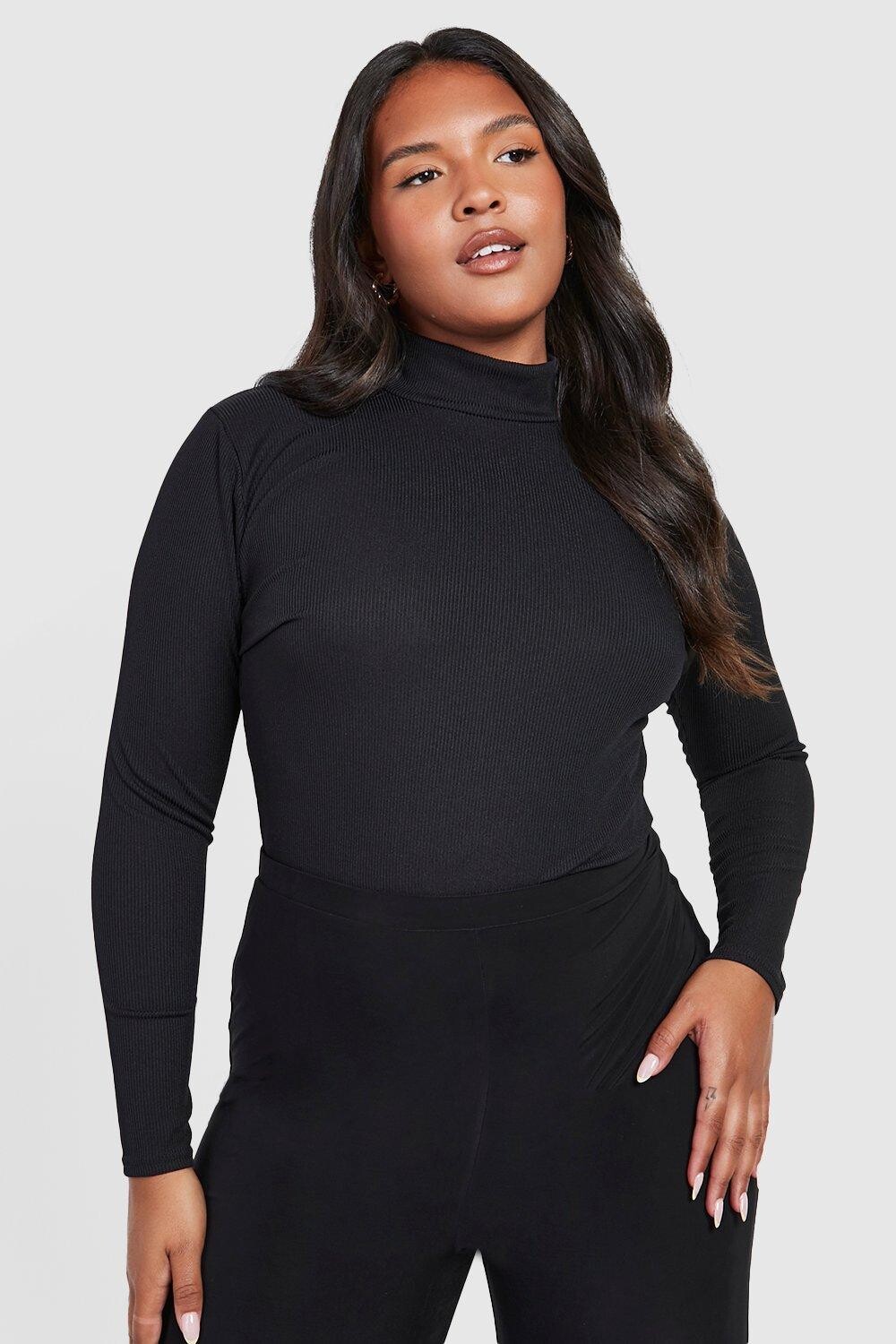 

Боди plus rib с высоким воротом Boohoo, черный