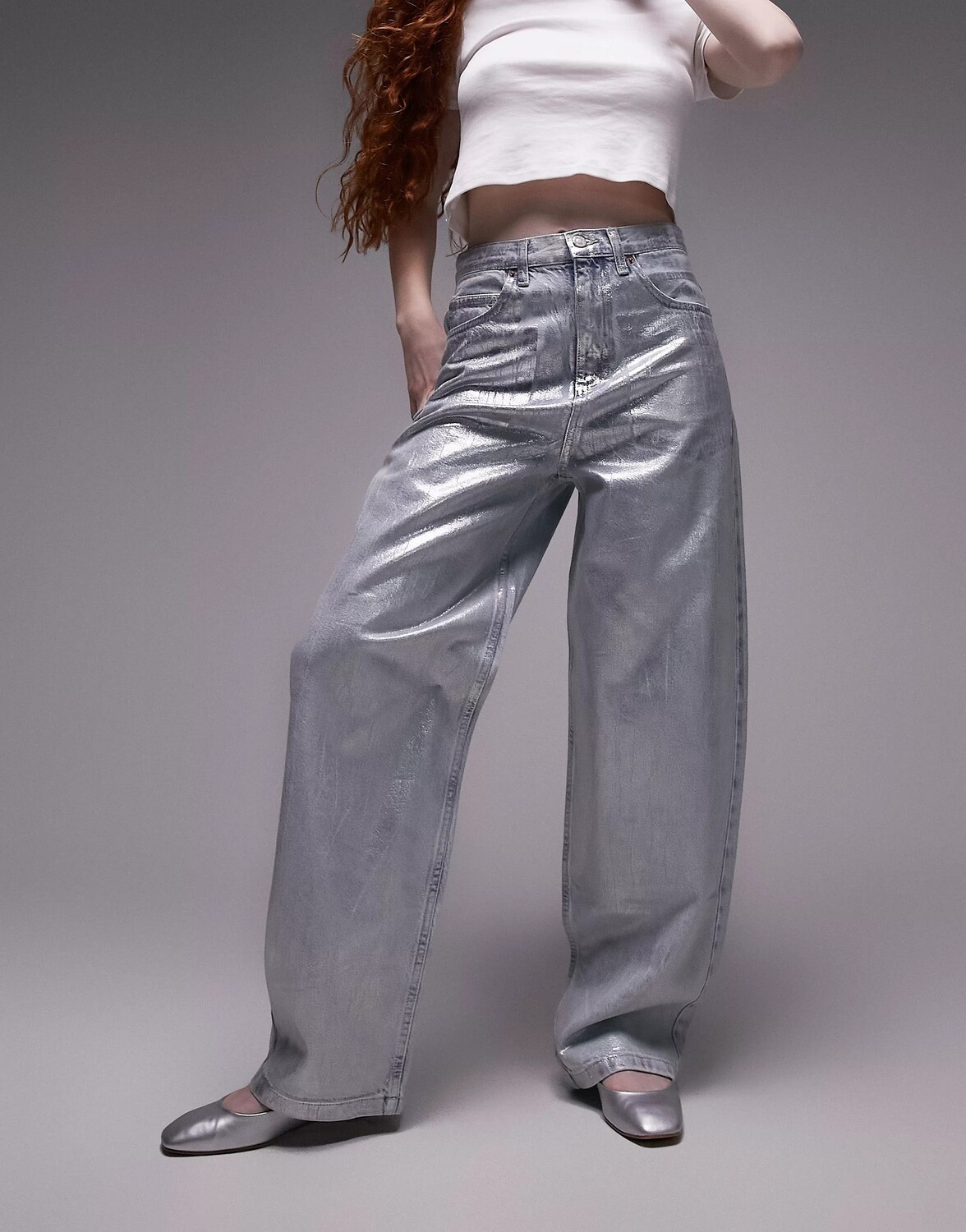 

Джинсы Topshop Foil Baggy, серебристый