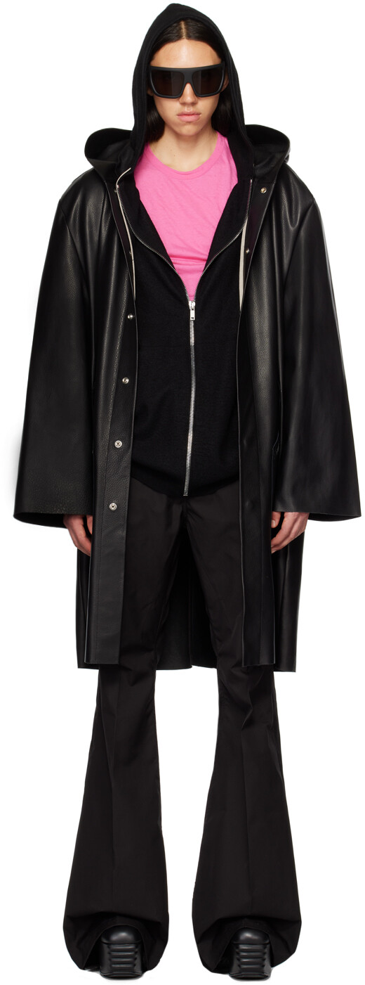 

Черная кожаная куртка с капюшоном Rick Owens