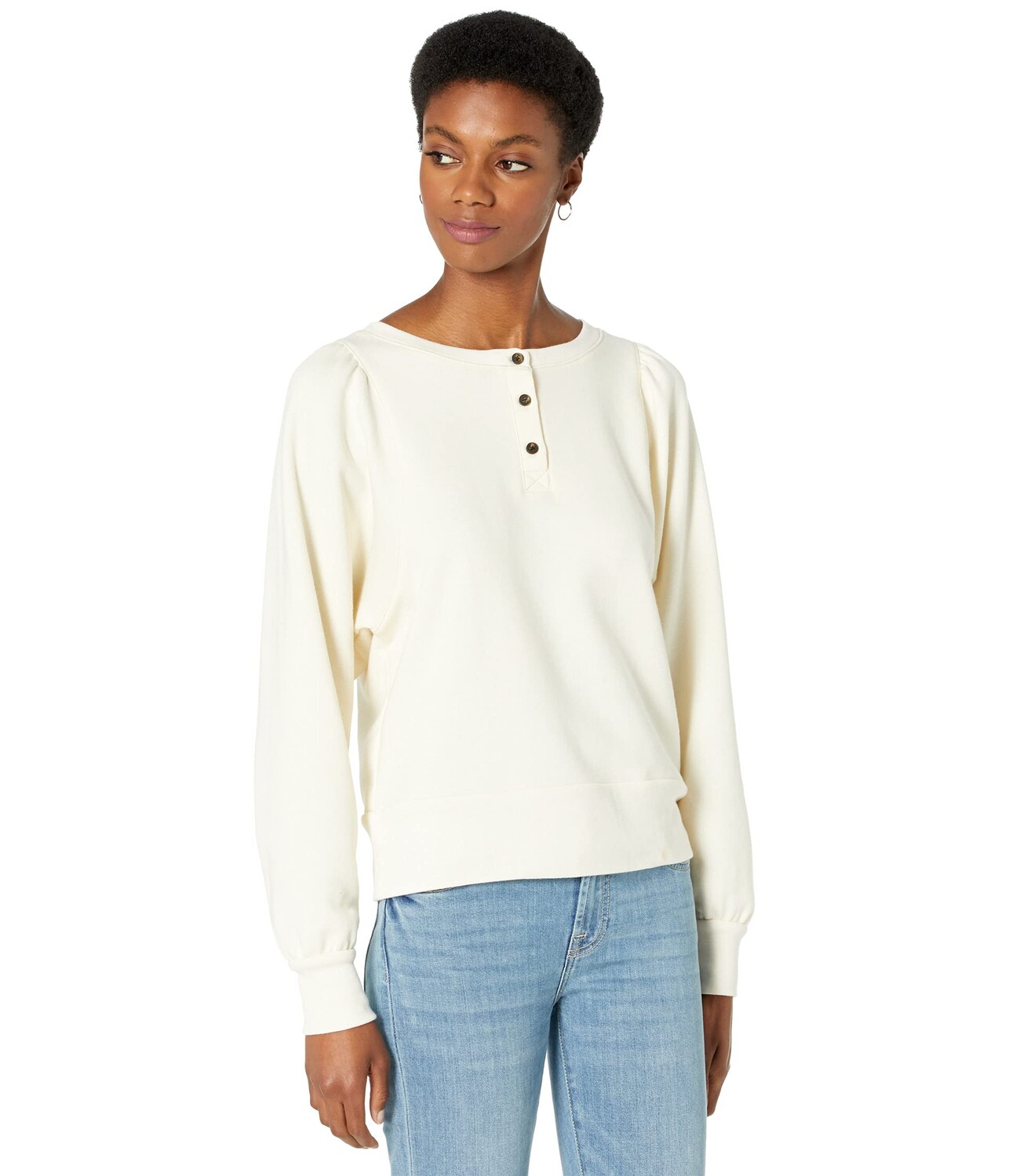 

Толстовка Madewell, Henley Puff-Sleeve Sweatshirt, Серый