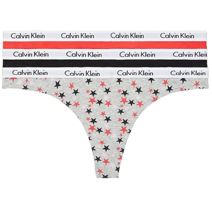 

Комплект трусов-стрингов Calvin Klein Carousel Logo Cotton, 3 предмета, серый/черный/красный