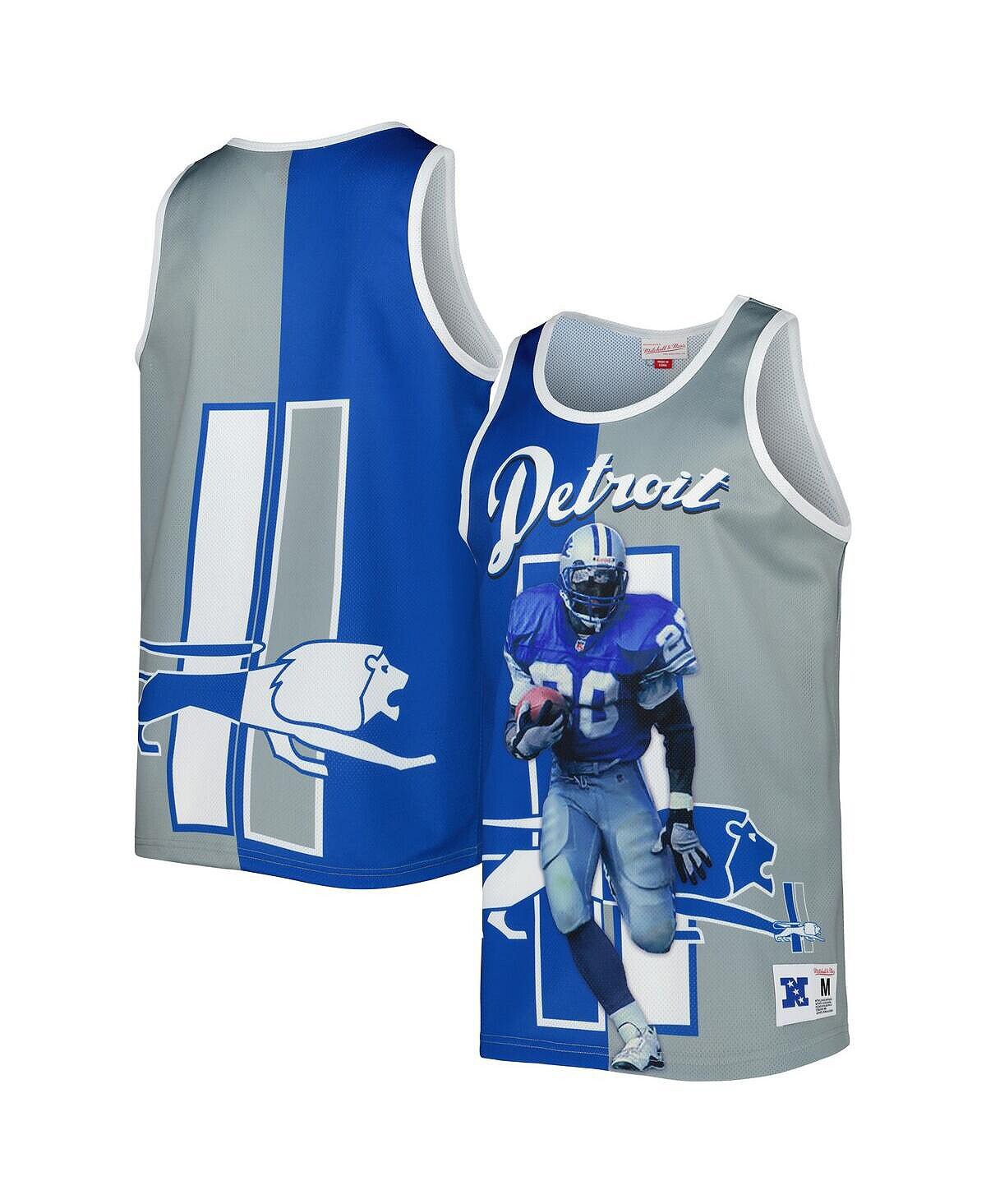 

Мужская майка barry sanders сине-серебристая detroit lions с графическим принтом для пенсионеров Mitchell & Ness, мульти