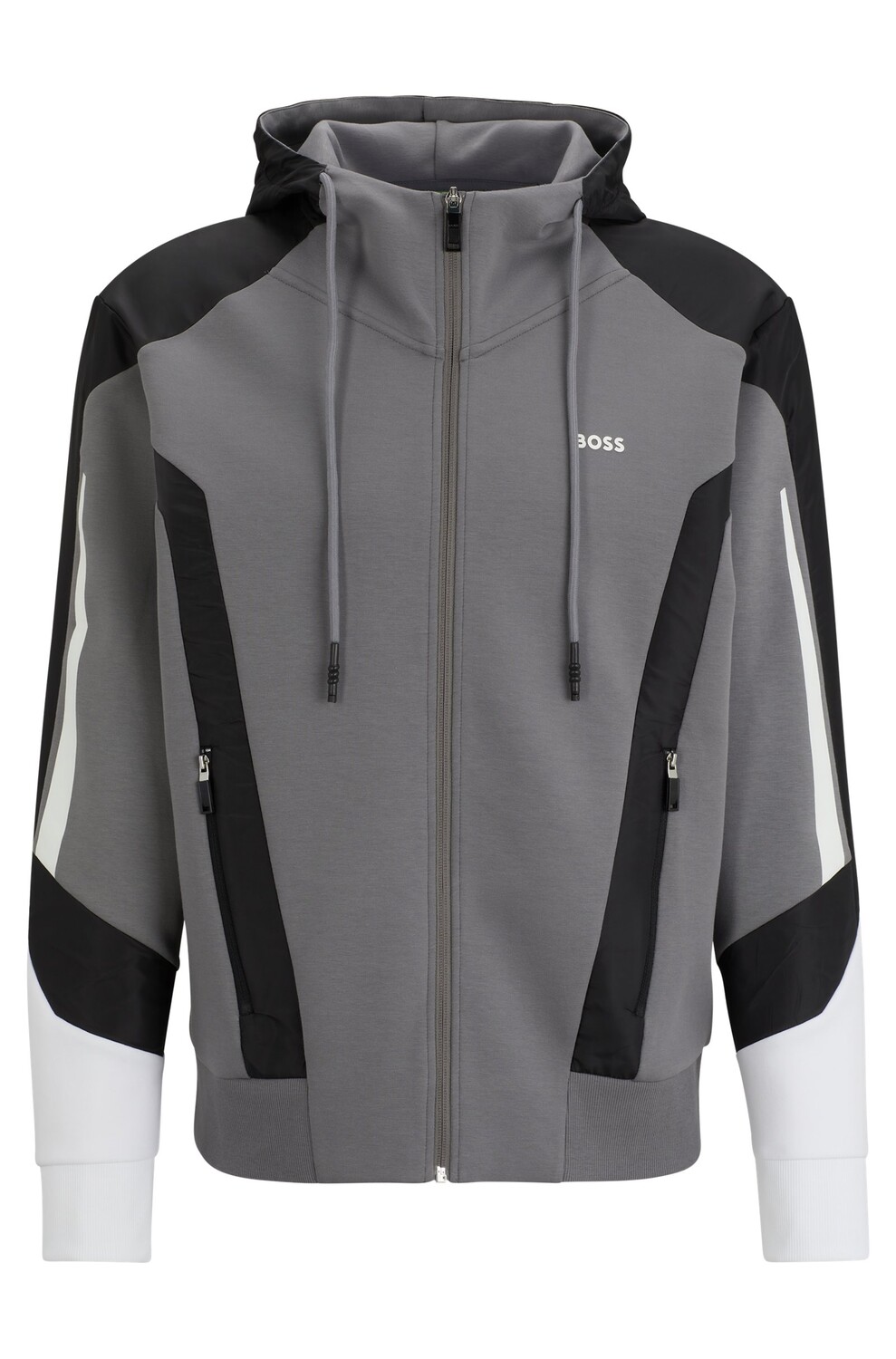 

Толстовка Boss Mixed-material Relaxed-fit With Logo Print, серый