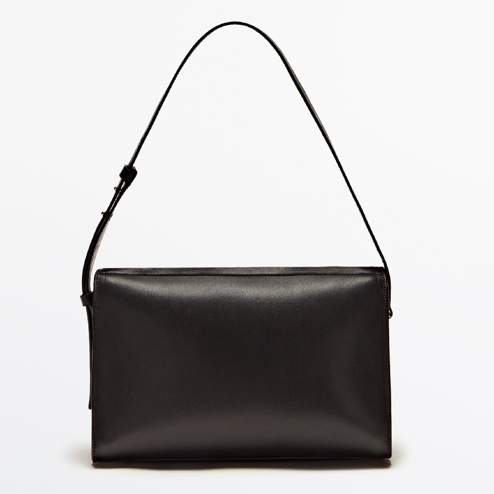 Сумка Massimo Dutti Plain Leather Shoulder, черный кожаная ручка ремешок сумка застежка лобстер сменная сумка на запястье ремешок кошелек для сумки аксессуары