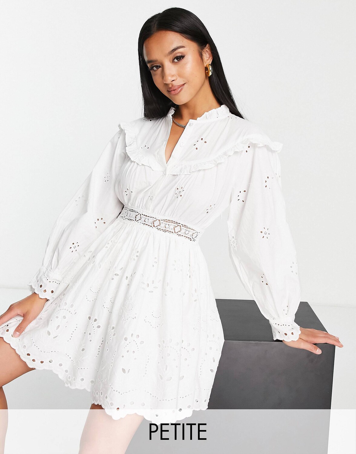 Белое платье мини с оборками Topshop Petite