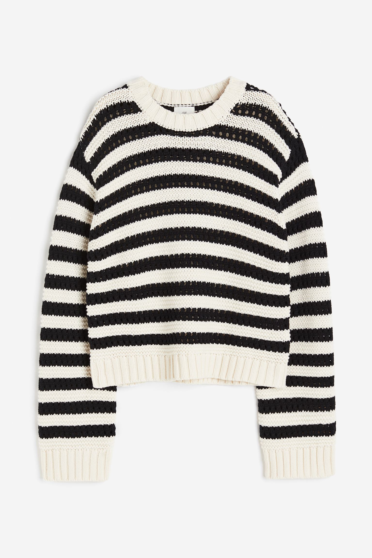 Свитер H&M Hole, кремовый/черный пуловер из ажурного трикотажа с круглым вырезом l бежевый