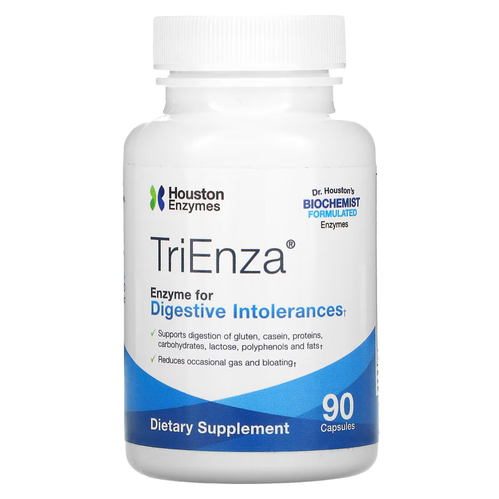 Houston Enzymes, TriEnza, ферменты помогающие при пищевой непереносимости, 90 капсул houston enzymes жевательные таблетки trienza 180 жевательных таблеток